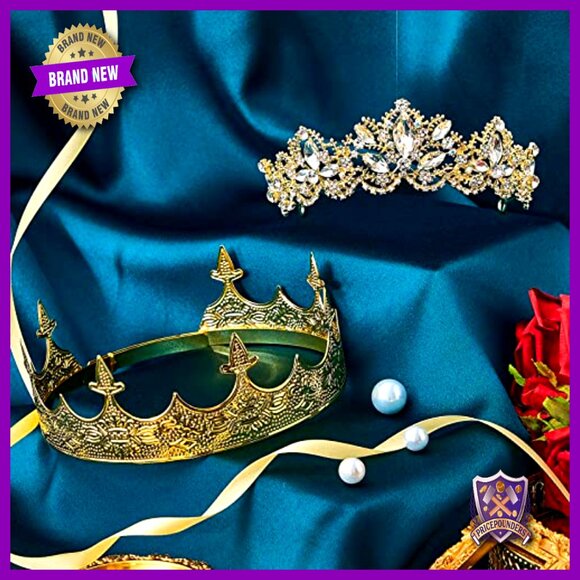 King Queen Crown Set Rhinestone Tiara Prom Wedding Birthday Hair Accessories main image 4